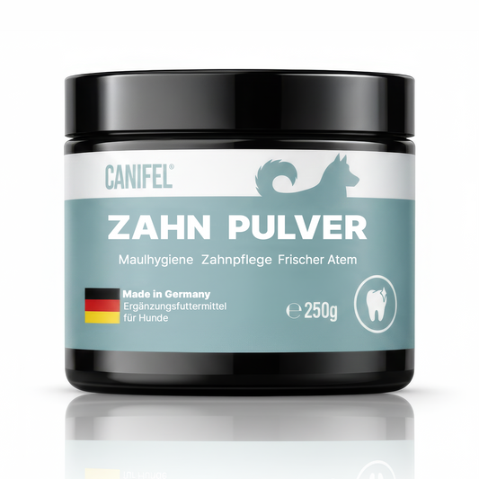 CANIFEL Zahnpulver für Hunde mit Seealgenmehl zur Vorbeugung von Zahnstein, Apothekerrezeptur, für frischen Atem & Maulhygiene, Made in Germany, 250g