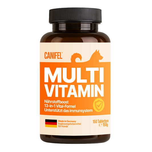 CANIFEL Vitamine für Hunde, mit Vitamin B Komplex, Biotin Hunde hochdosiert, Vitamin C, E & Folsäure, Bierhefe Tabletten für Hund, Apotheker Rezeptur, Made in Germany, 150 Stück