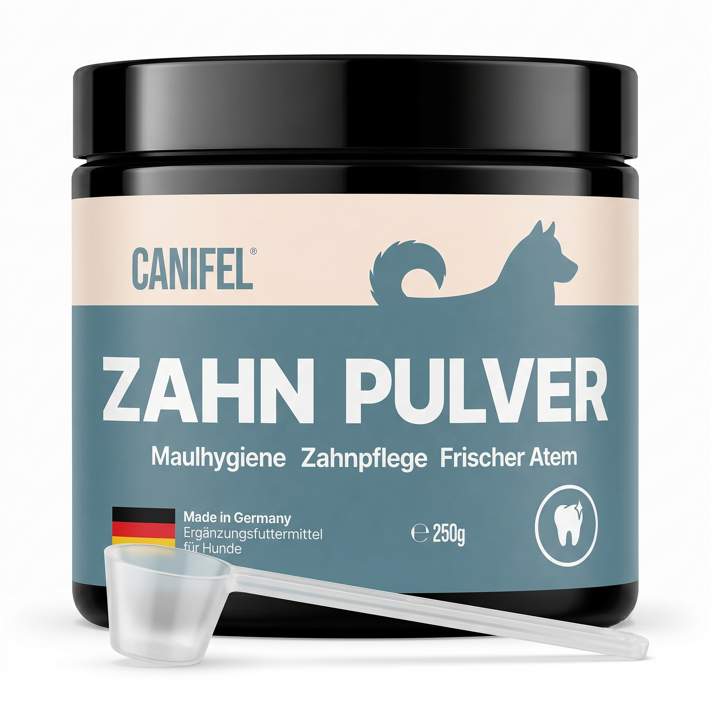 CANIFEL Zahnpulver für Hunde mit Seealgenmehl zur Vorbeugung von Zahnstein, Apothekerrezeptur, für frischen Atem & Maulhygiene, Made in Germany, 250g